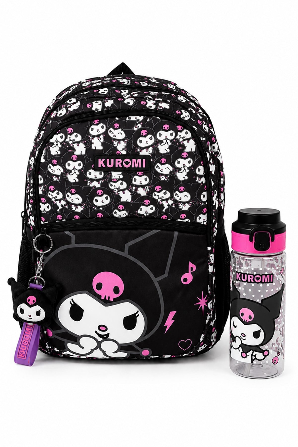 Kuromi Lisanslı Okul Sırt Çantası ve Matara Seti Kız Çocuk İlkokul Ortaokul Günlük Okul Çantası 3156