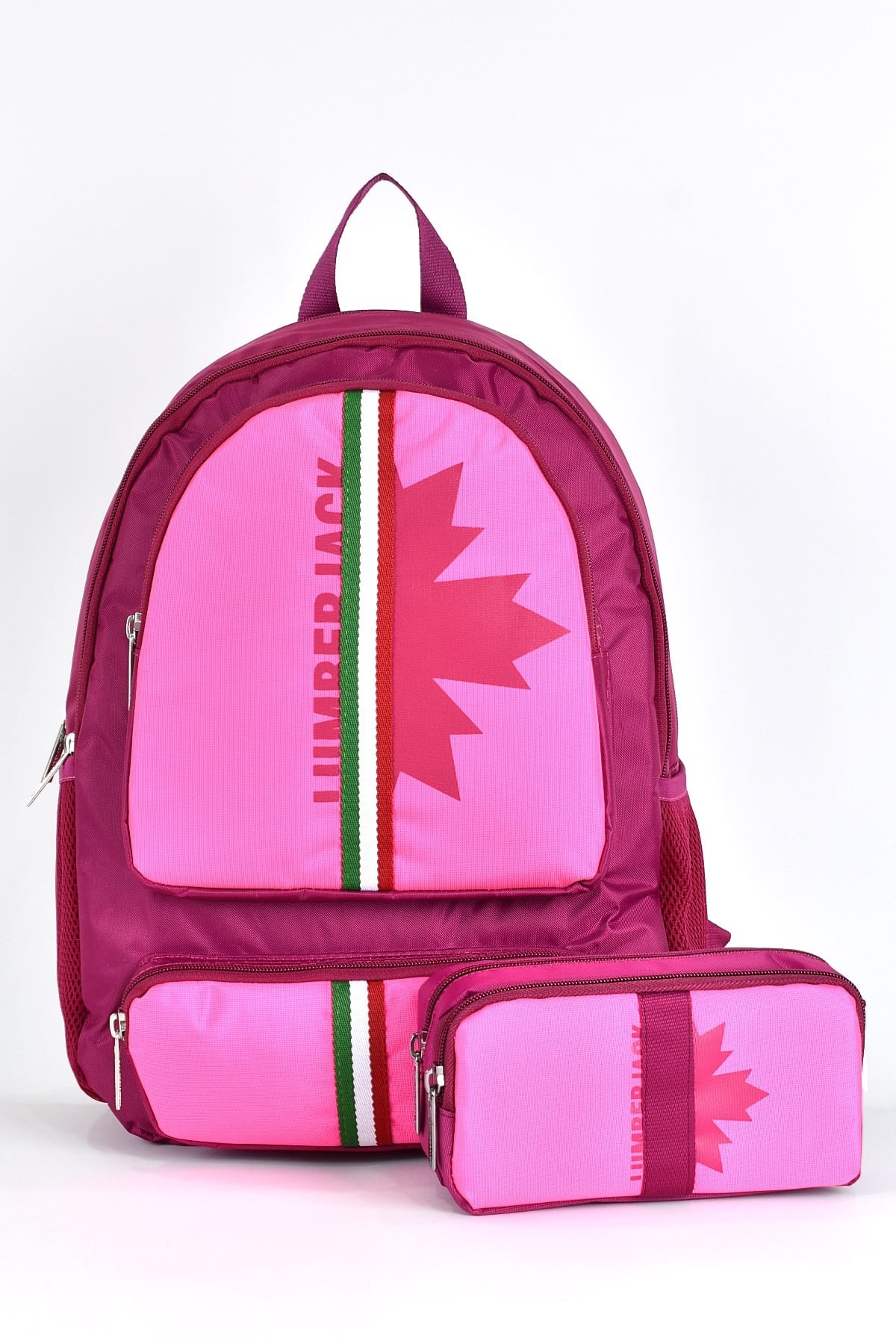 Lumberjack Çok Gözlü Unisex 2'li Okul Çantası Seti Okul Çantası ve Kalemlik Pembe LMCAN24012