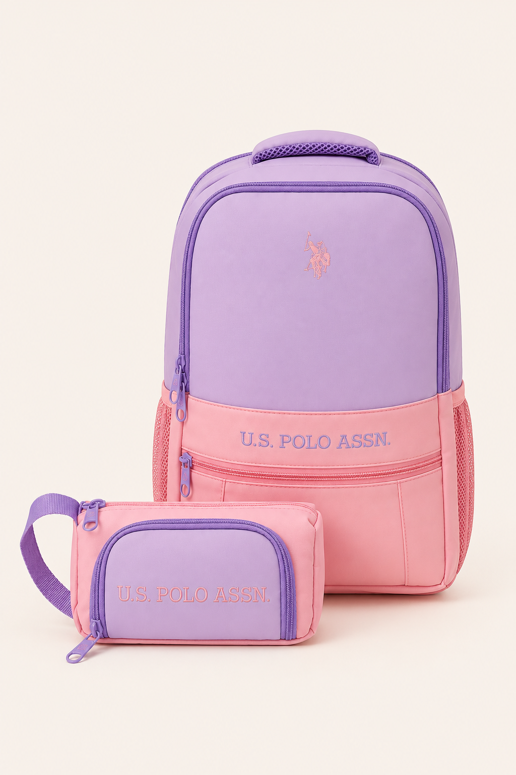 U.S. Polo Assn. Kız Çocuk Okul Sırt Çantası Kalemlik Seti Mor Pembe Hafif Çok Bölmeli PLCANAYD26211