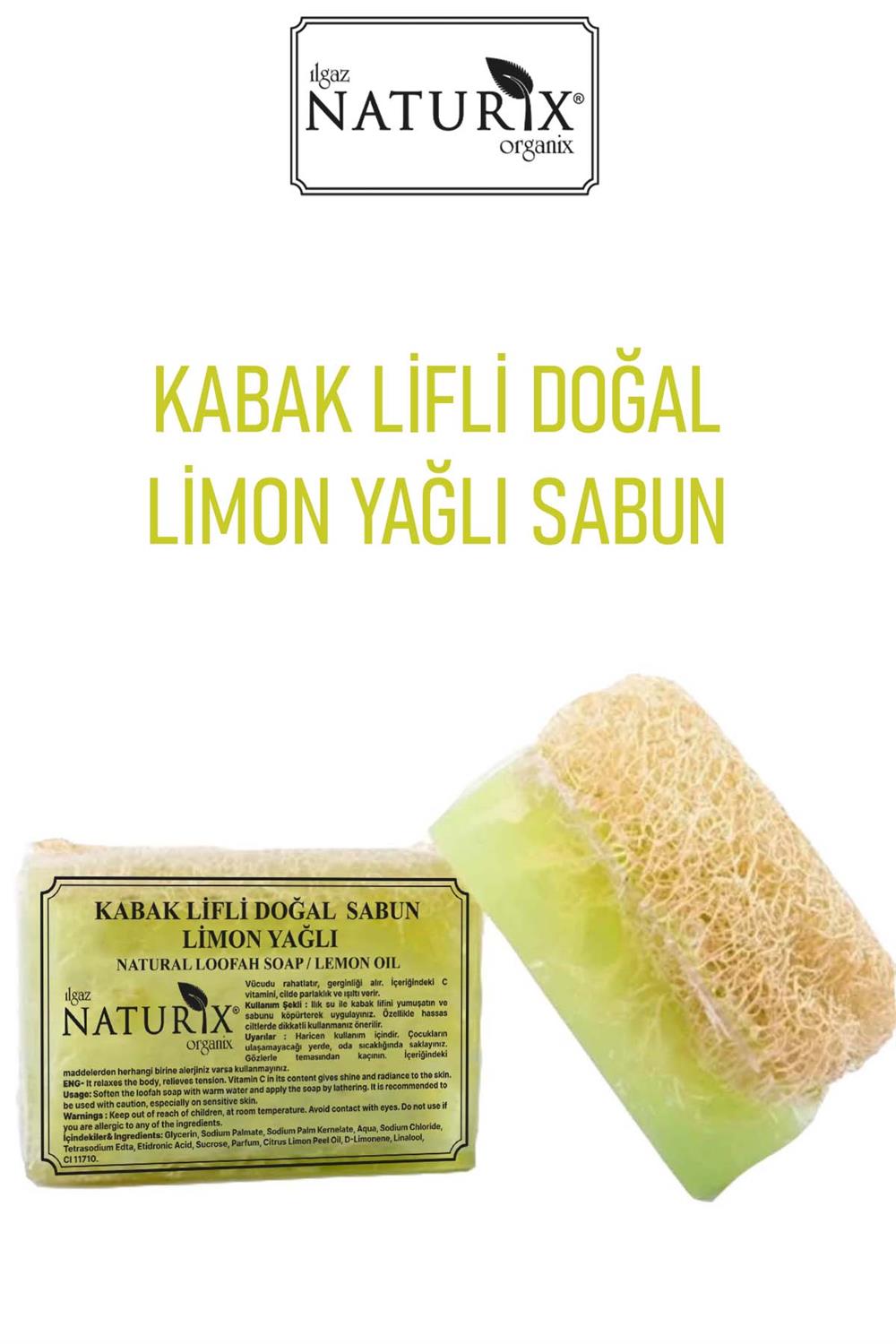 Naturix Doğal Kabak Lifli Limon Yağlı Sabun Akne Karşıtı Sivilce Kurutucu  Peeling Etkili Lemon Soap 130