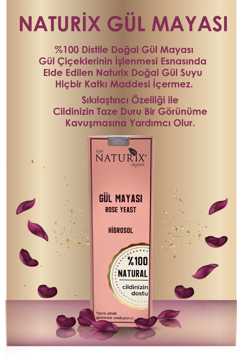 Naturix Doğal Tonik Etkili Rose Water %100 Doğal 250 Ml Gül Suyu