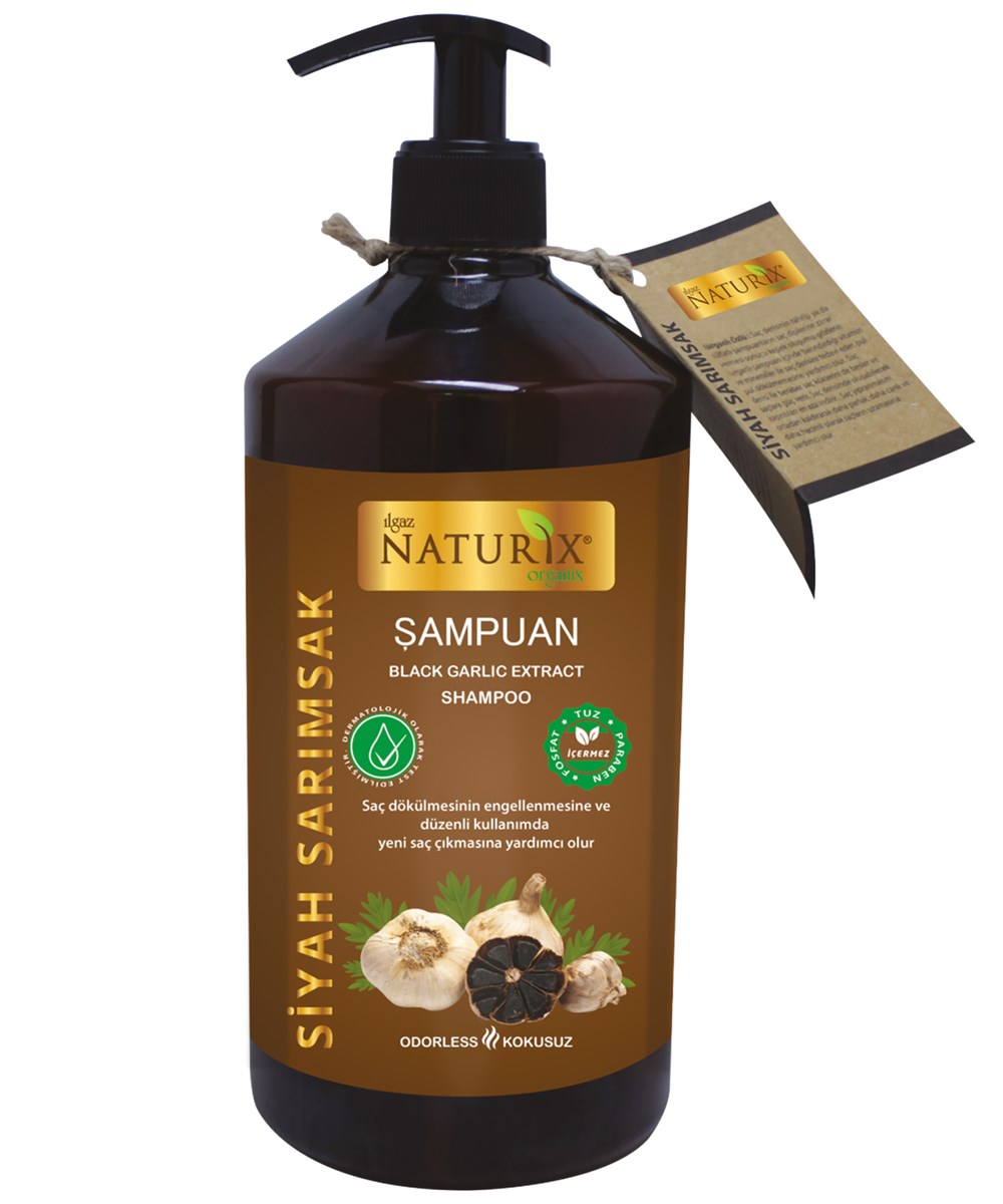 Naturix Tuzsuz Şampuan Seti 2'Lİ 600 Ml Doğal Siyah Sarımsak Şampuanı  Natural Şampuan + 500