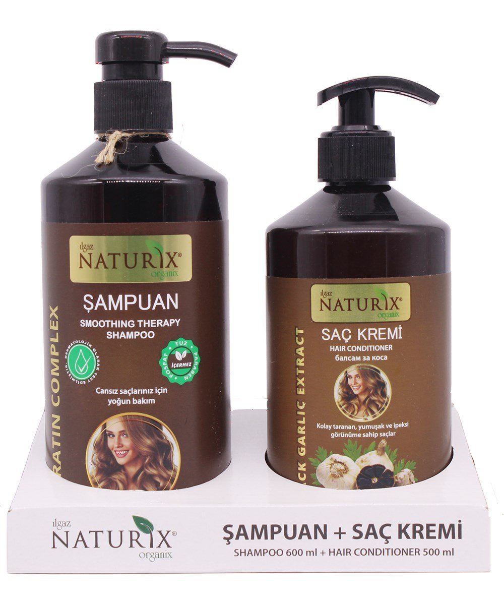 Naturix Tuzsuz Şampuan Seti 2'Lİ Siyah Sarımsak Özlü Şampuan 600 Ml Natural  Şampuan + 500