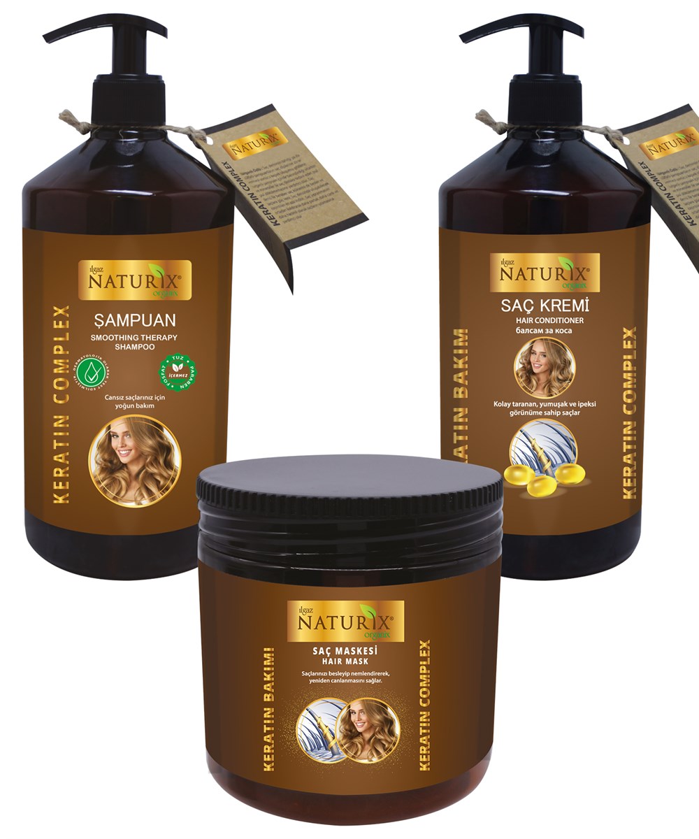 Naturix Tuzsuz Şampuan Seti Saç Güçlendiri Onarıcı Bakım Organik Keratin  Bakım Şampuan + Saç Kremi +