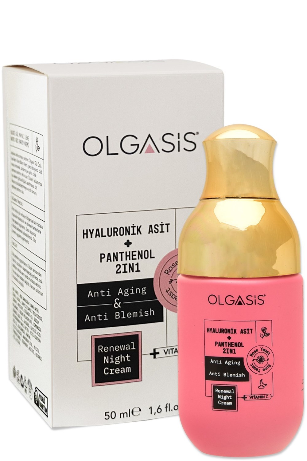Olgasis Hyaluronik Asit + Panthenol 2IN1 Rose Extract Renewal Nıght Cream  50 Ml Gül Mayalı Gece Bakım Kremi