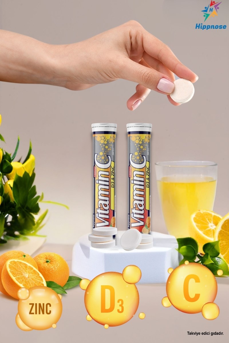 Hippnose Vitamin C + Çinko + Vitamin D3 İçeren 20 Efervesan Tablet