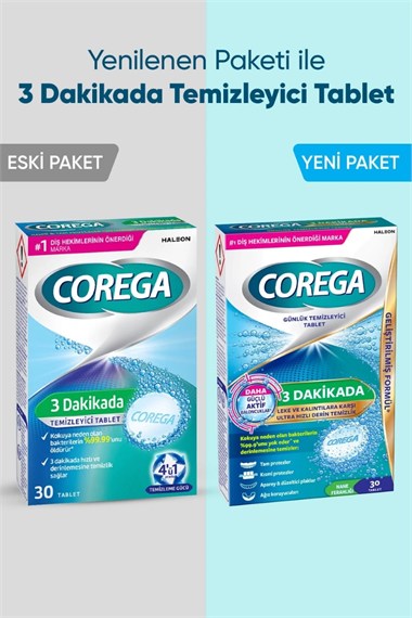 Corega 3 Dakikada Günlük Temizleyici Tablet 30 Adet - Nane Ferahlığı