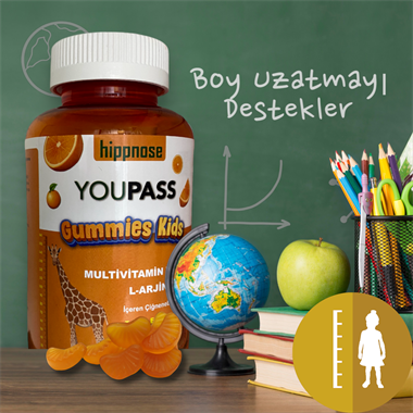 Youpass Gummies Kids Çocuklar İçin Multivitamin ve L-Arjinin İçeren 60 Adet Çiğnene Bilir Takviye