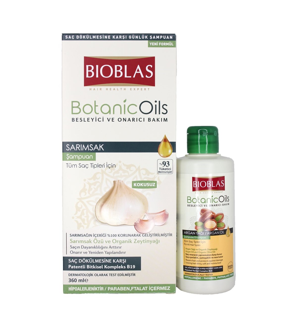 Bioblas Botanicoils Sarımsaklı Yağlı Şampuan 360 ml + Argan Şampuan 150 ml  Hediye -LeylekKapıda.com