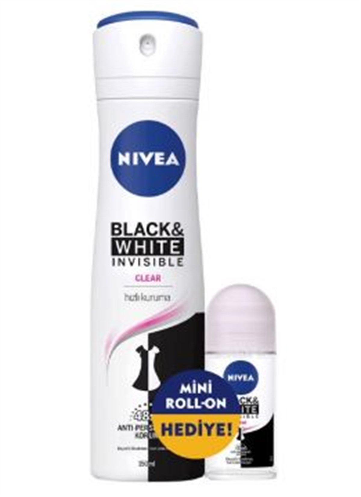 Nivea Invisible Black & White Clear Kadın Deodorant 150 ml + Mini Roll-on  25 ml -LeylekKapıda.com