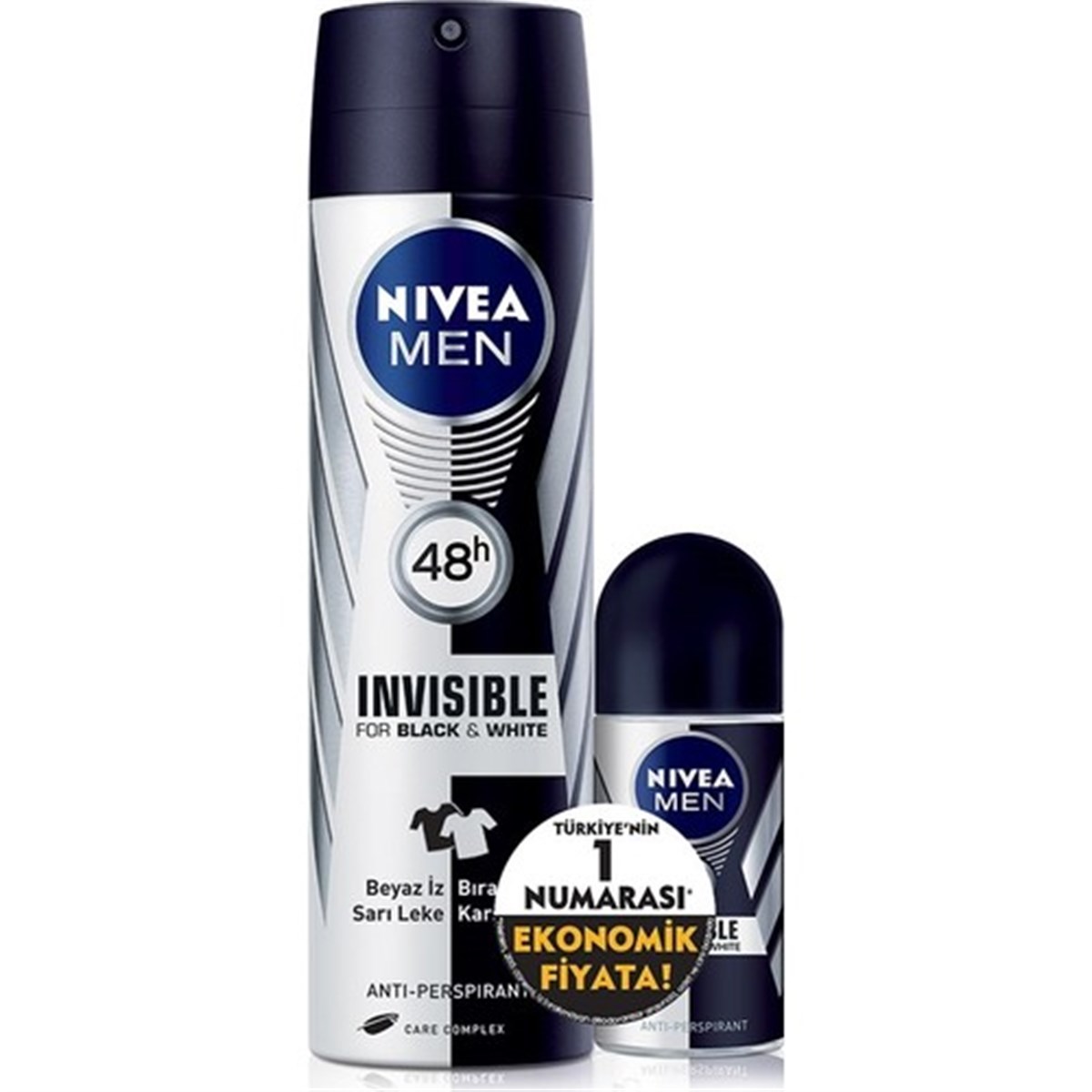 Nivea MenBlack&White Invisible Erkek Sprey Deodorant 150 ml + Nivea  Invisible Erkek Mini Roll On 25 ml -LeylekKapıda.com