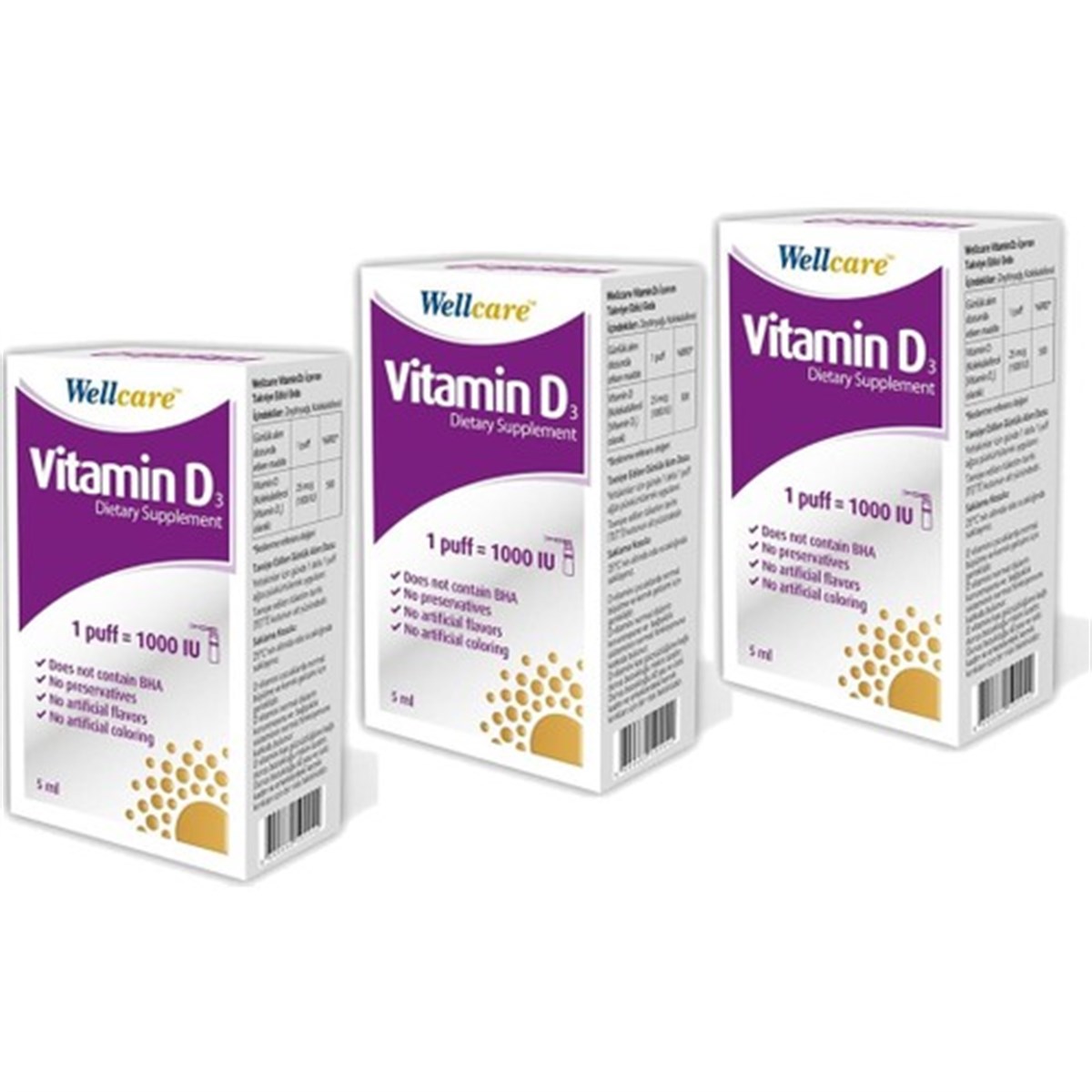 Wellcare Vitamin D3 1000 IU 5 ml Spray x 3 Boxes-LeylekKapida.com