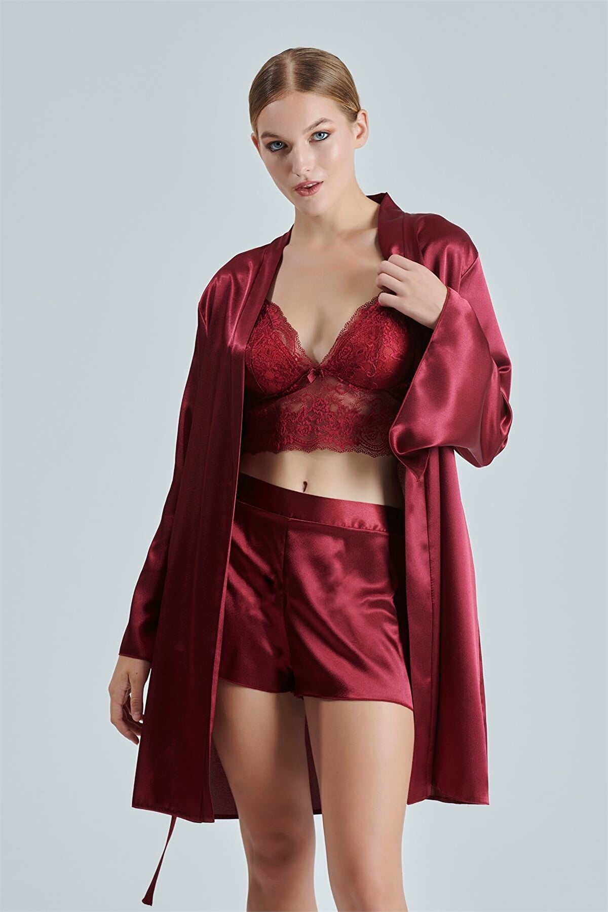 Alissa 8620 Kadın Çeyizlik Saten 6lı Set-Bordo