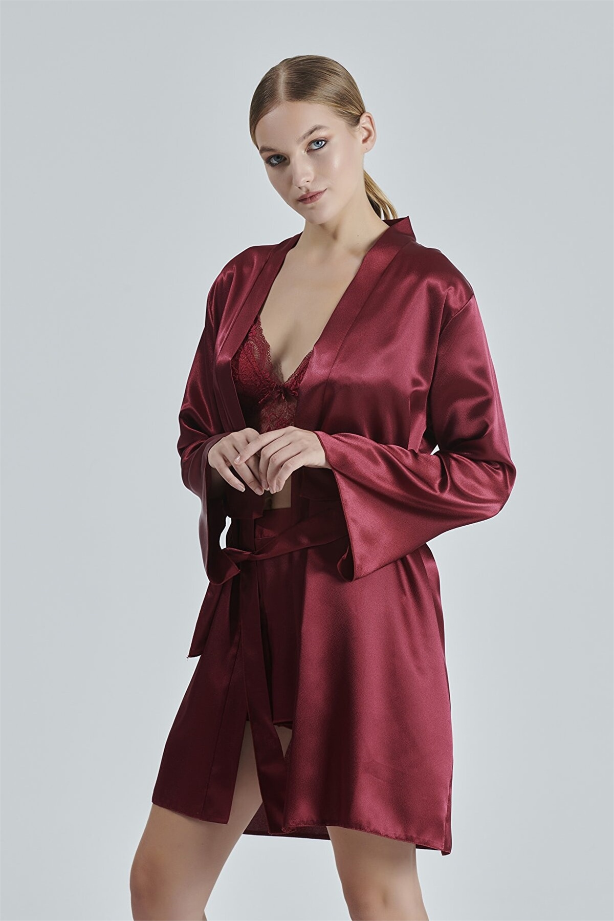 Alissa 8620 Kadın Çeyizlik Saten 6lı Set-Bordo