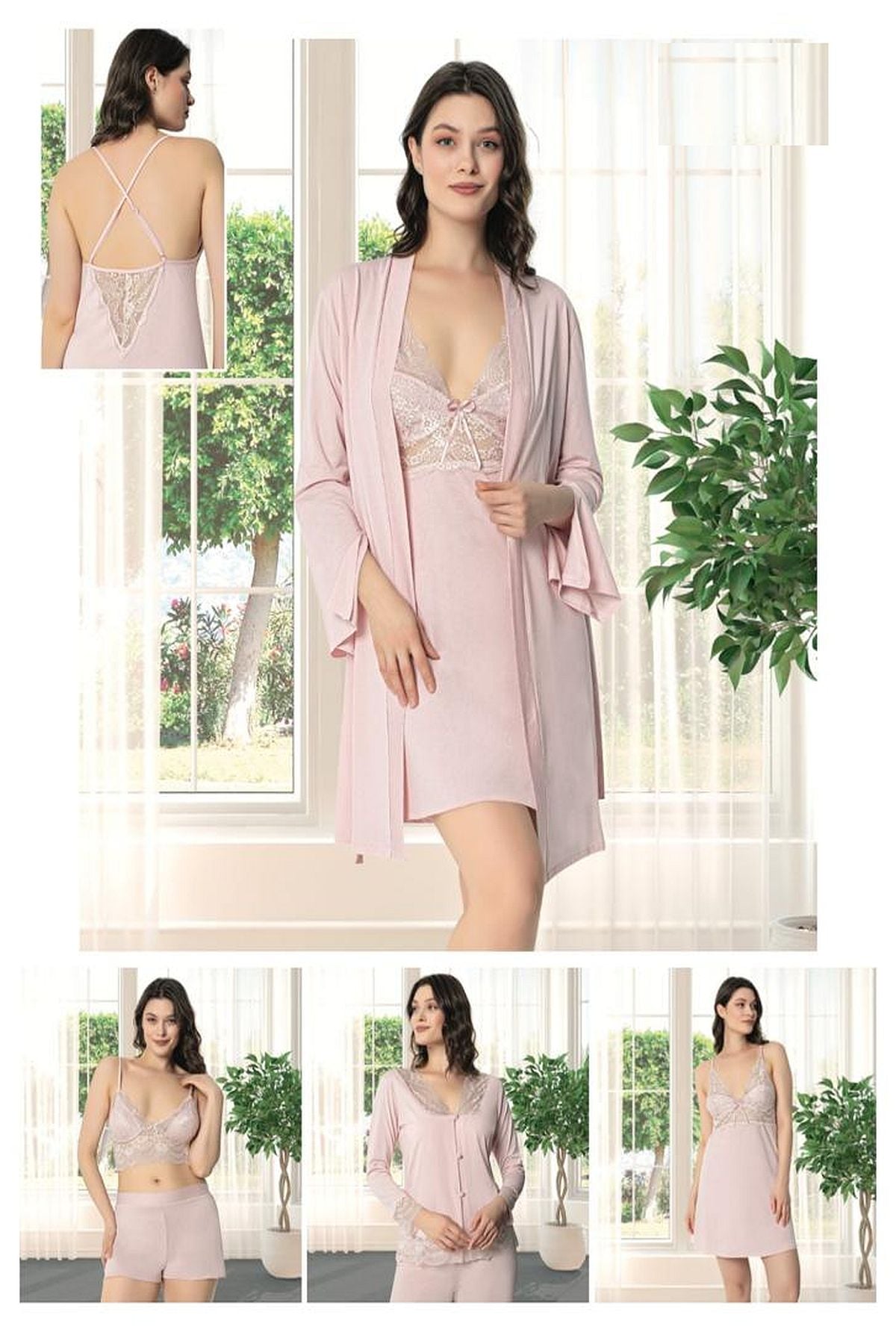 Alissa 9620 Kadın Çeyizlik Dantelli Penye 6lı Set -Pudra