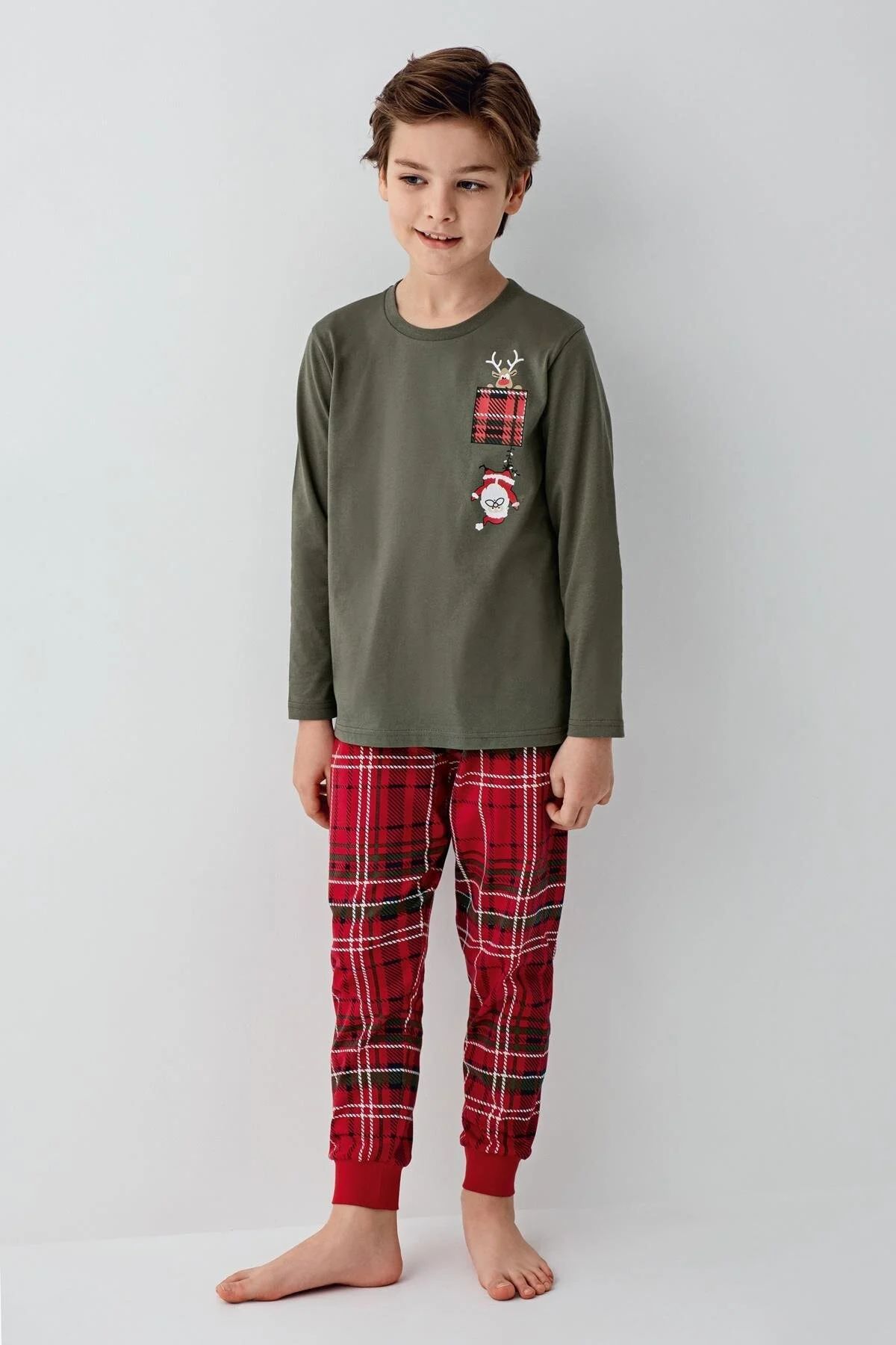 Arnetta 3513 Erkek Uzun Kollu Bisiklet Yaka Pijama Takımı-Yeşil
