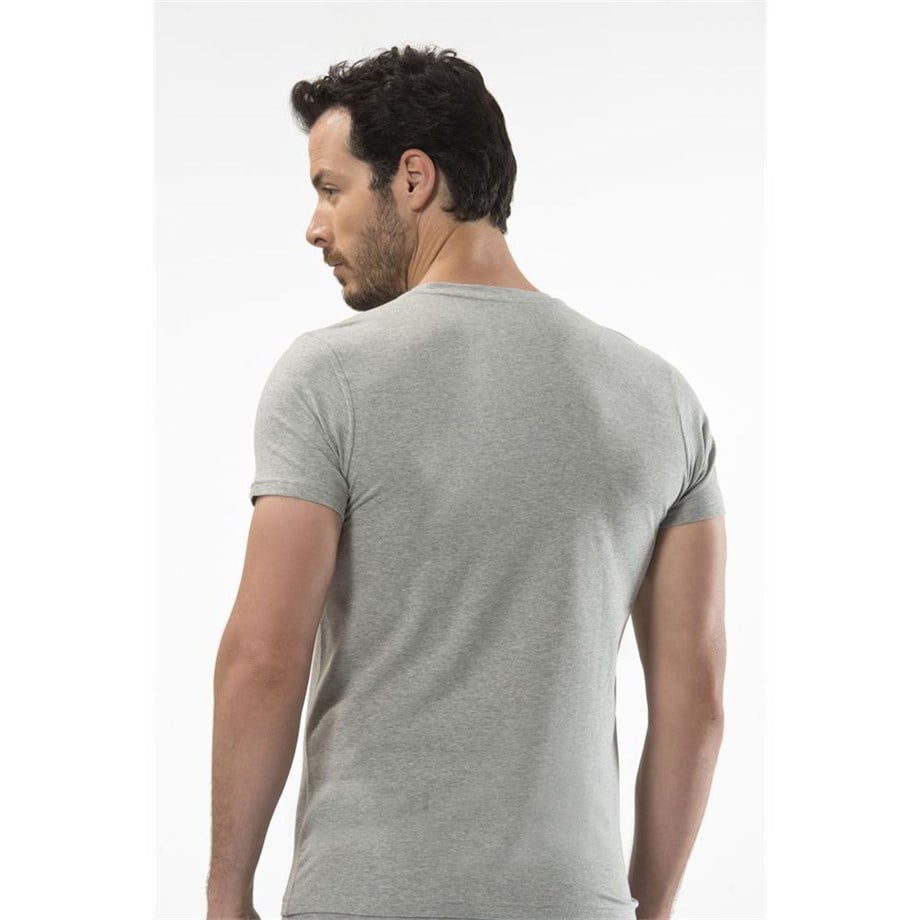 Cacharel 1307 O Yaka Kısa Kollu Erkek T-Shirt - Gri Melanj