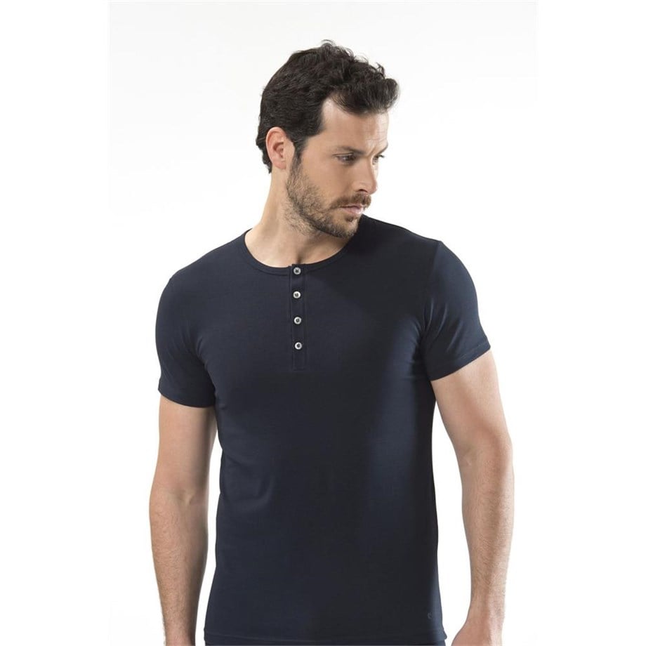 Cacharel 1308 Düğmeli Kısa Kollu Erkek T-Shirt - Lacivert