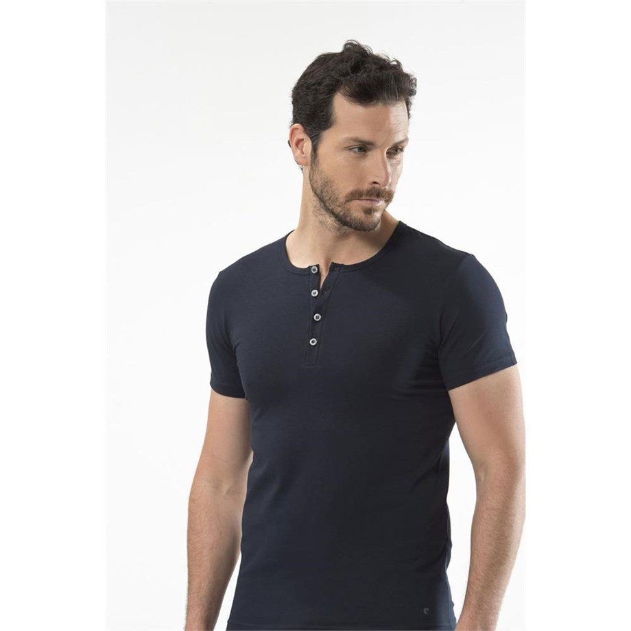 Cacharel 1308 Düğmeli Kısa Kollu Erkek T-Shirt - Lacivert