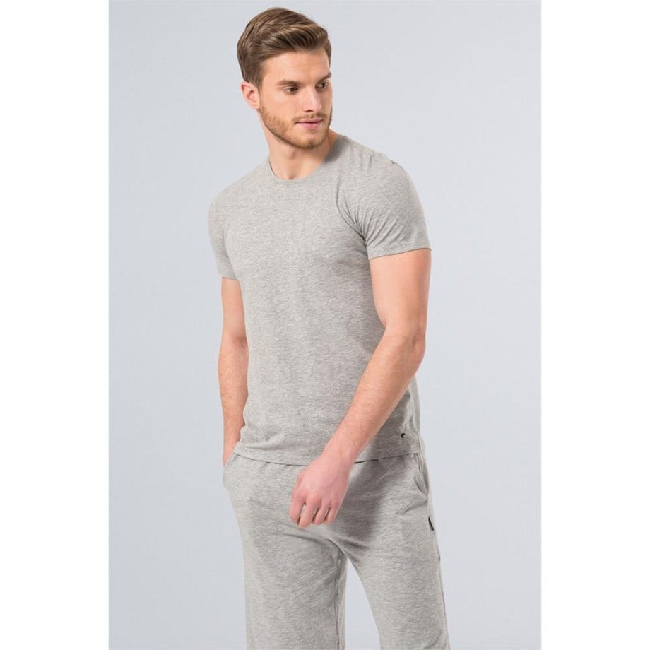 Cacharel 1331 O Yaka Kısa Kollu Erkek T-Shirt - Gri MelanjRahat Ev GiyimCACHAREL