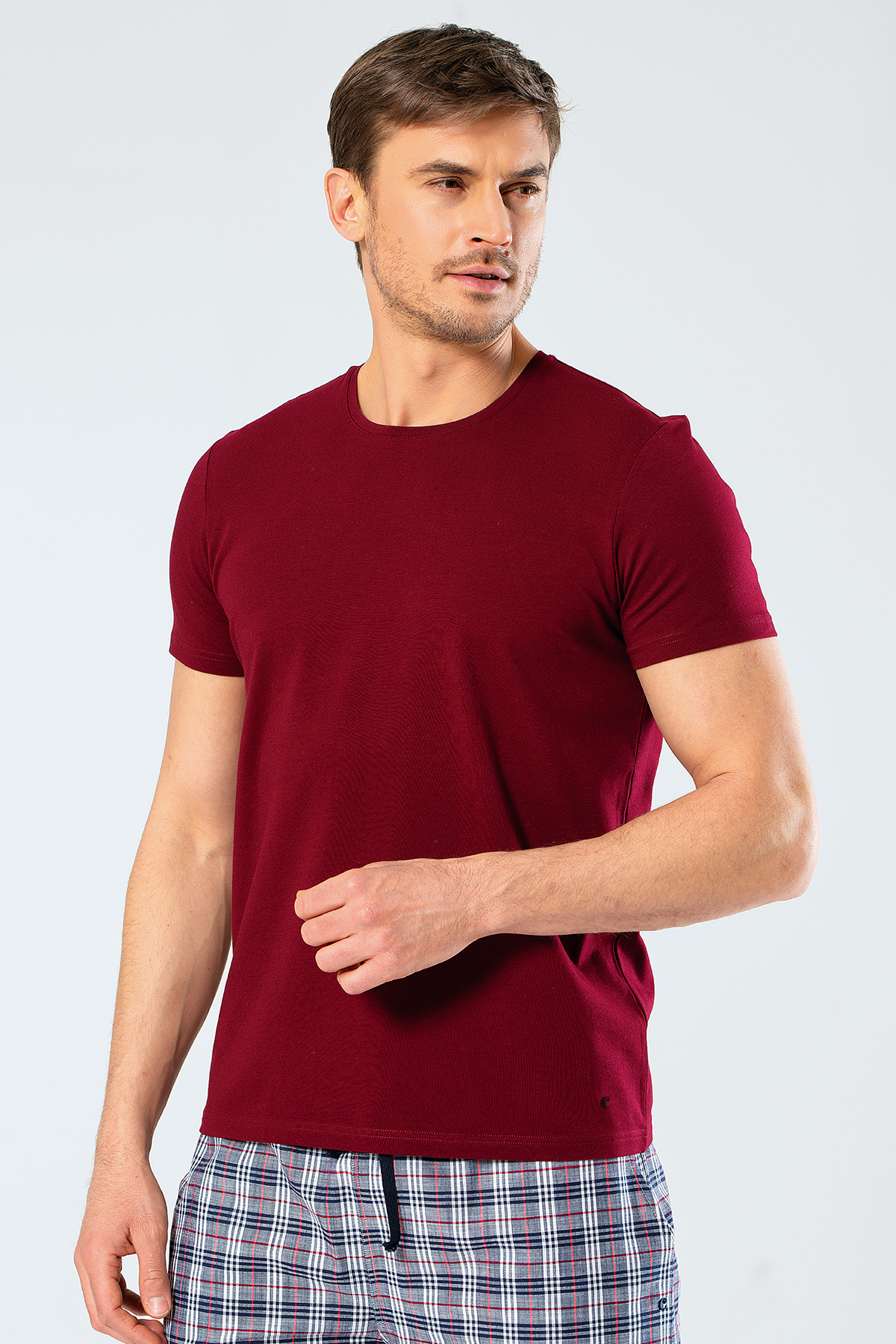 Cacharel 1331 O Yaka Kısa Kollu Erkek T-Shirt - Bordo