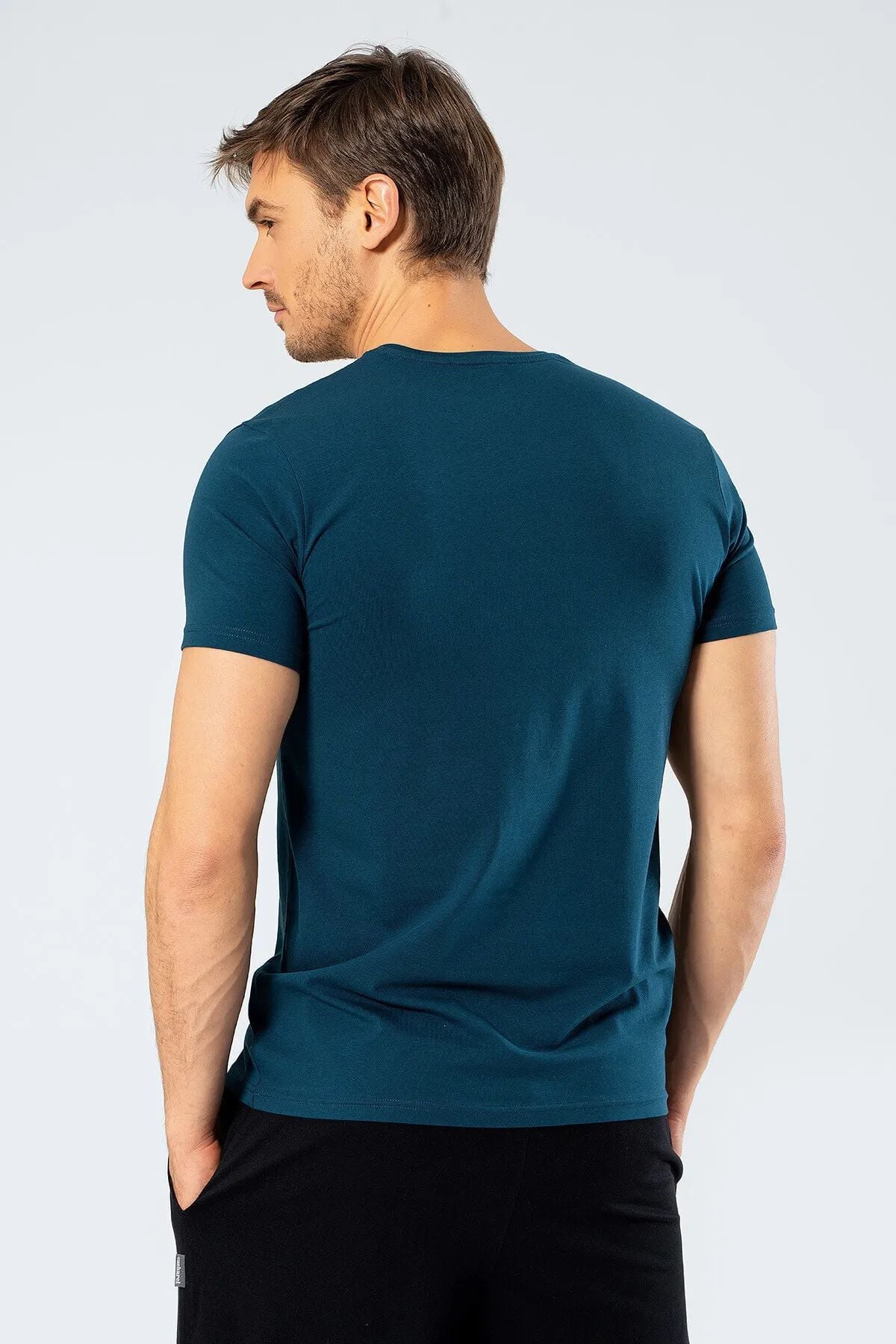 Cacharel 1332 Erkek V Yaka Kısa Kollu T-shirt-Petrol