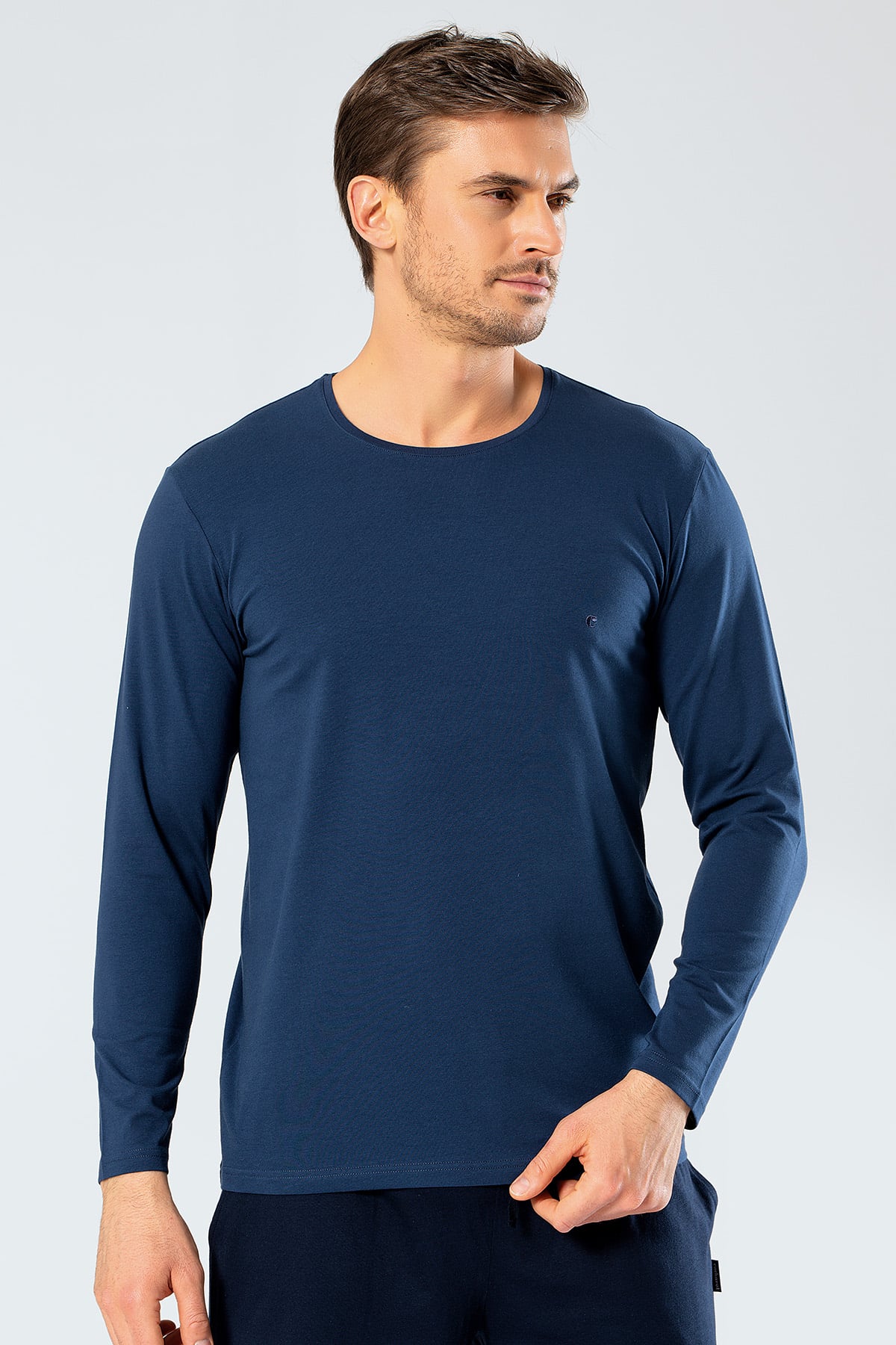 Cacharel 1333 Erkek O Yaka Uzun Kollu T-Shirt - İndigo