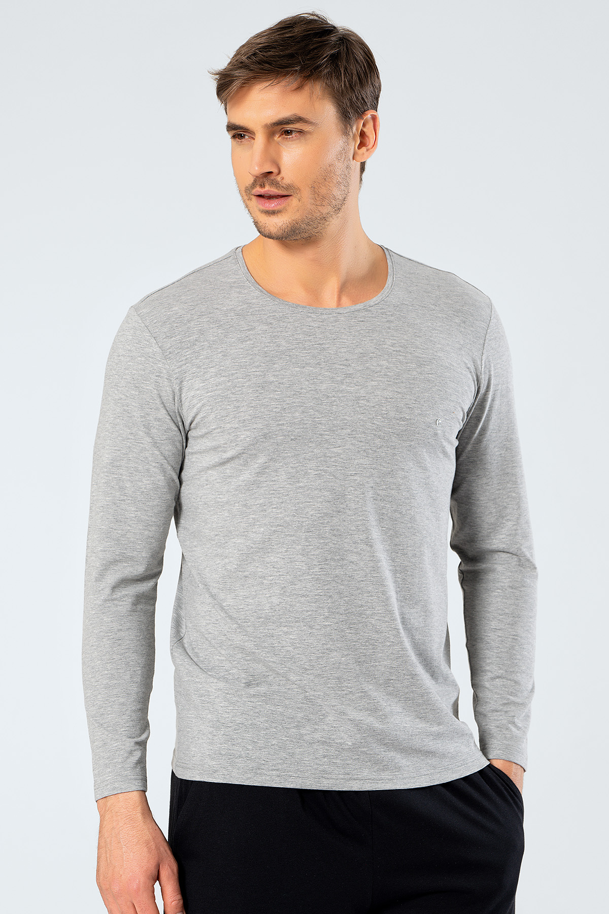 Cacharel 1333 Erkek O Yaka Uzun Kollu T-Shirt - Gri