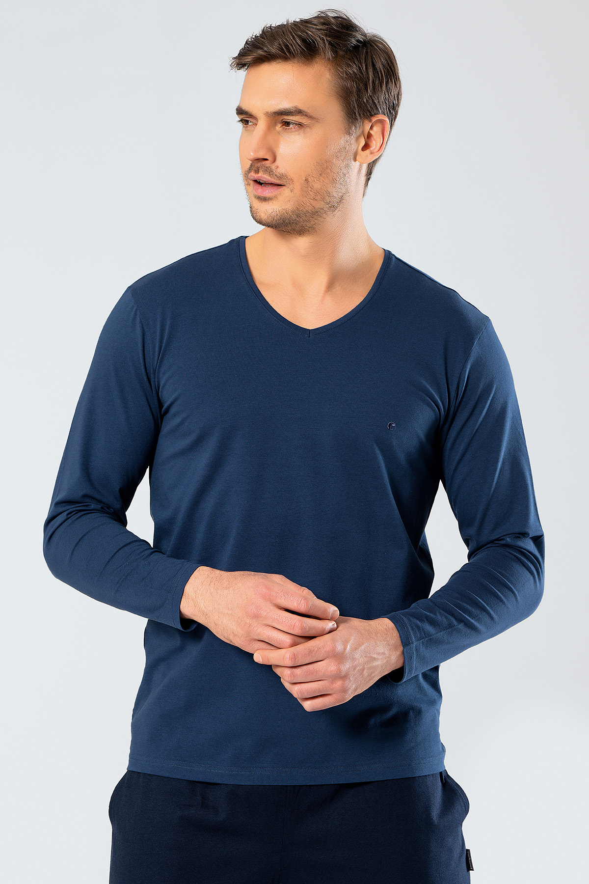 Cacharel 1334 Erkek V Yaka Uzun Kollu T-Shirt - İndigo