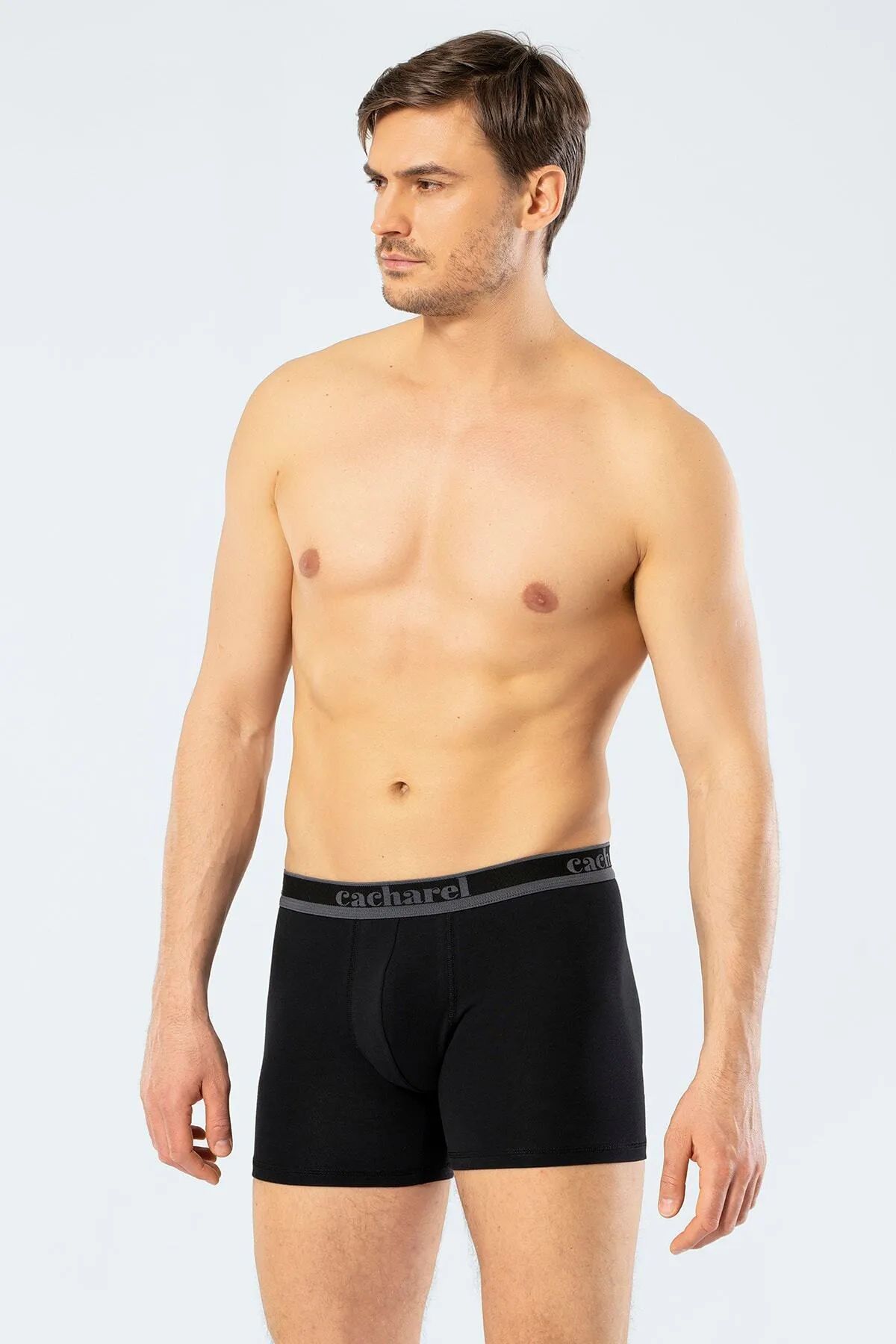 Cacharel 1338 Erkek 3lü Likralı Uzun Paça Boxer-Beyaz&Siyah&Gri