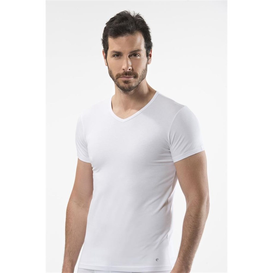 Cacharel 1402 V Yaka Erkek T-Shirt - Beyaz