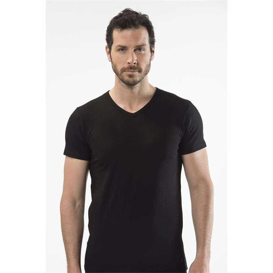 Cacharel 1402 V Yaka Erkek T-Shirt - Siyah