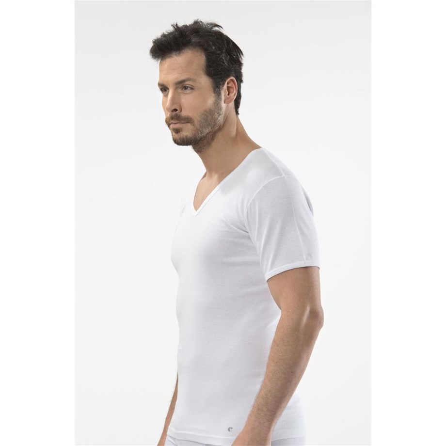 Cacharel 1502 İkili V Yaka Erkek Fanila (Ribana)  - Beyaz