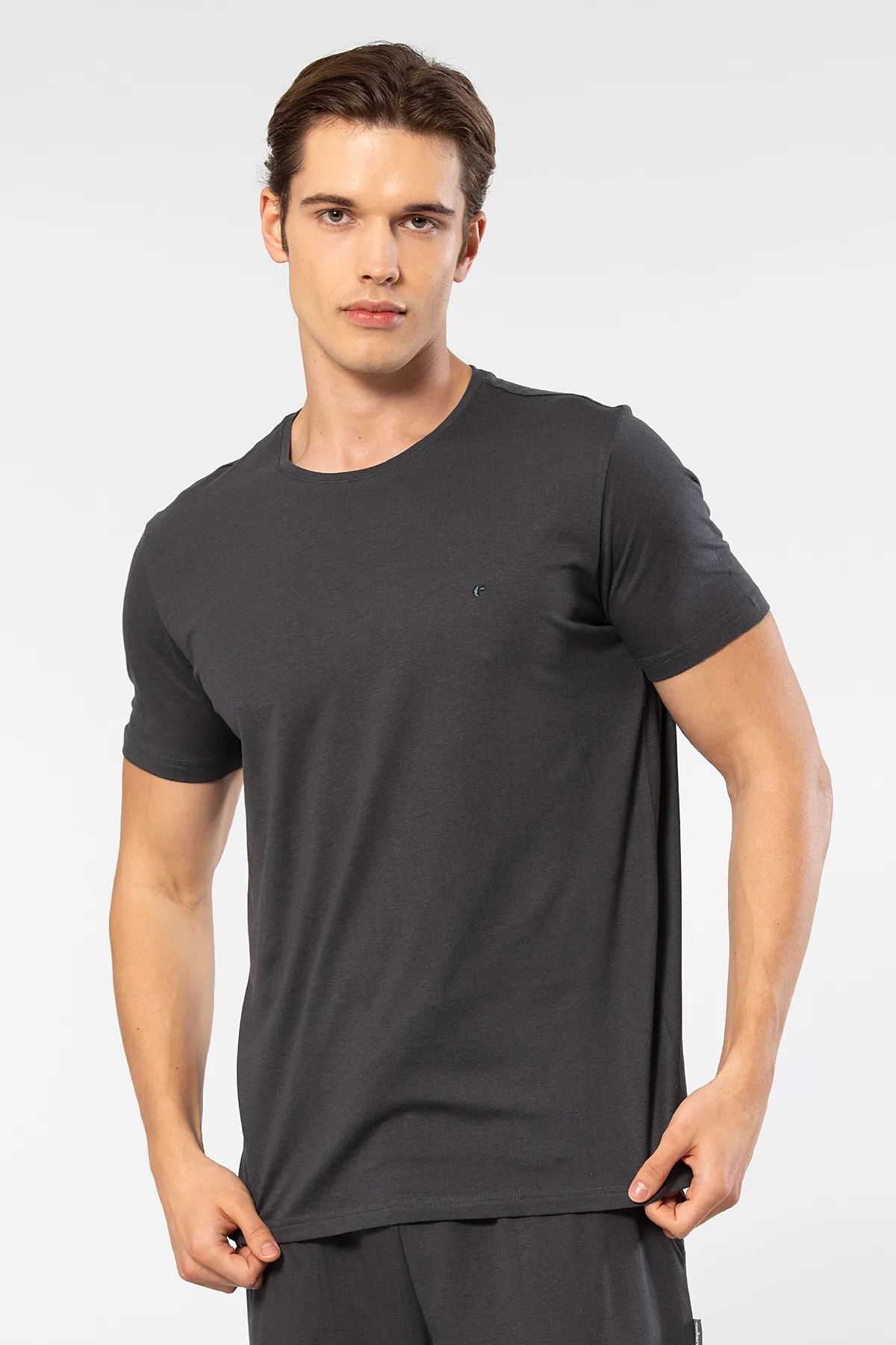 Cacharel 2169 Erkek Modal Pamuk Bisiklet Yaka Kısa Kollu T-shirt-Antrasit