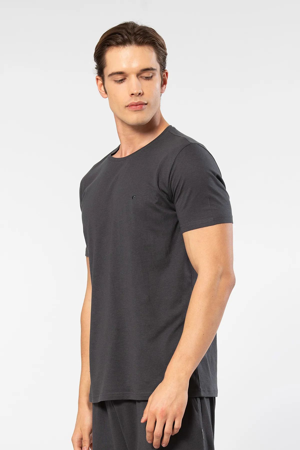 Cacharel 2169 Erkek Modal Pamuk Bisiklet Yaka Kısa Kollu T-shirt-Antrasit