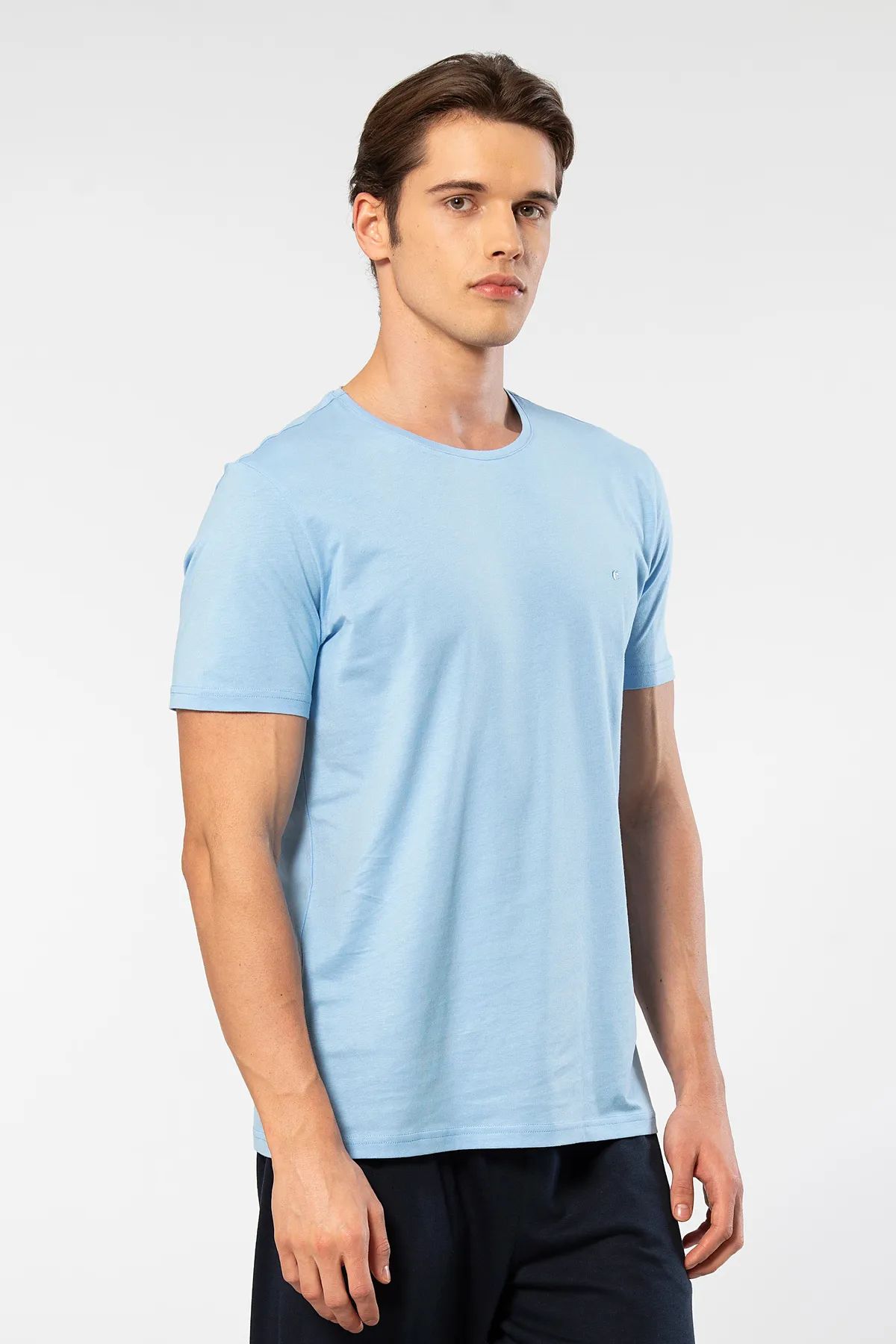 Cacharel 2169 Erkek Modal Pamuk Bisiklet Yaka Kısa Kollu T-shirt-Açıkmavi