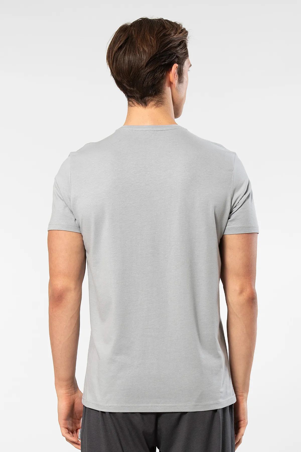 Cacharel 2169 Erkek Modal Pamuk Bisiklet Yaka Kısa Kollu T-shirt-Gri