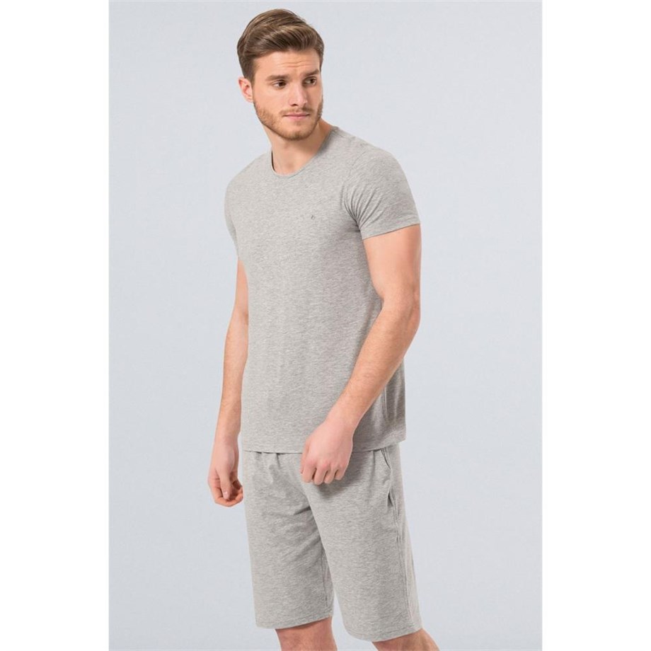Cacharel 2169 Modal O Yaka Erkek T-Shirt  - Gri MelanjRahat Ev GiyimCACHAREL