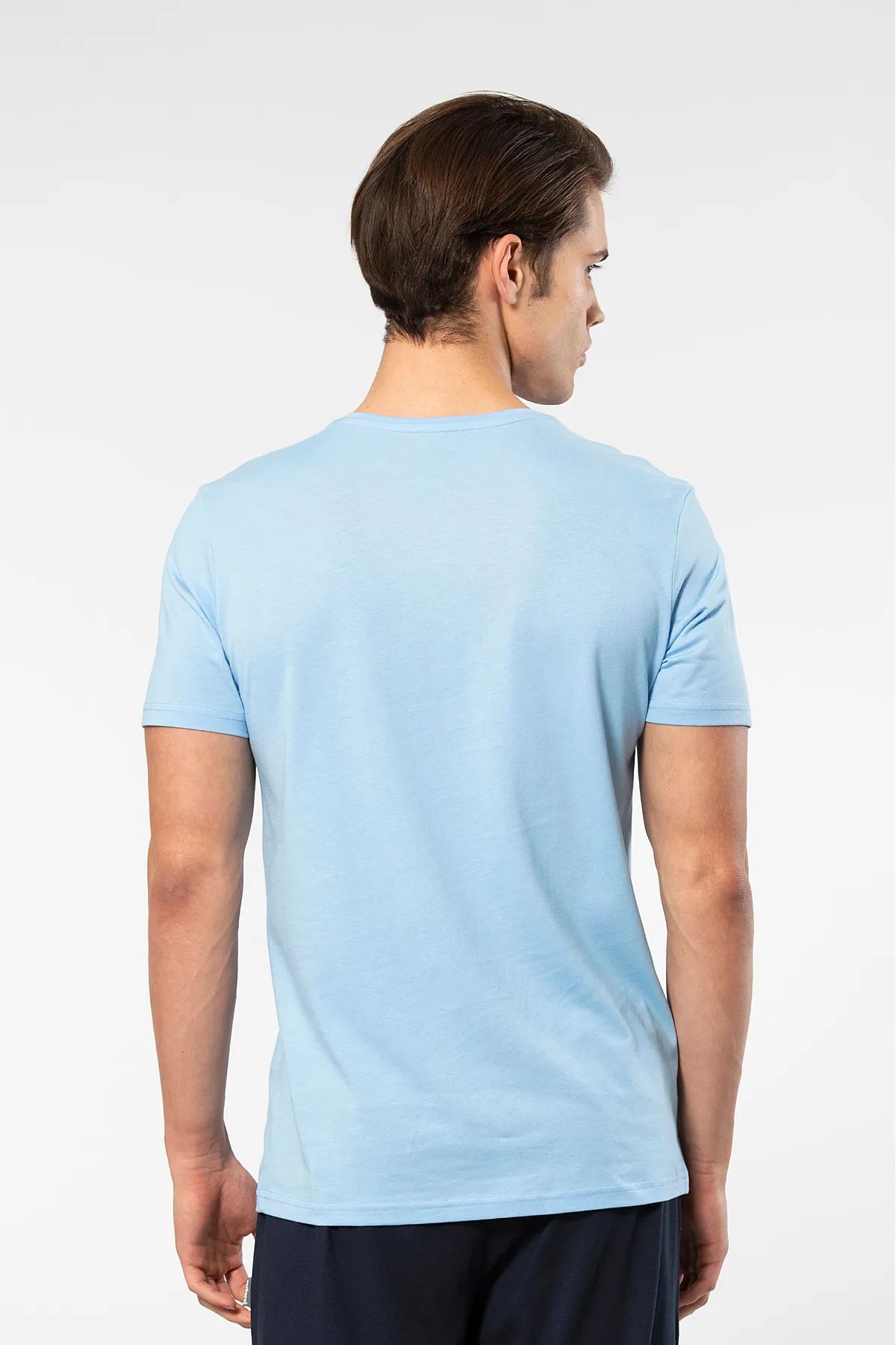 Cacharel 2170 Erkek Modal Pamuk V Yaka Kısa Kollu T-shirt-Açıkmavi