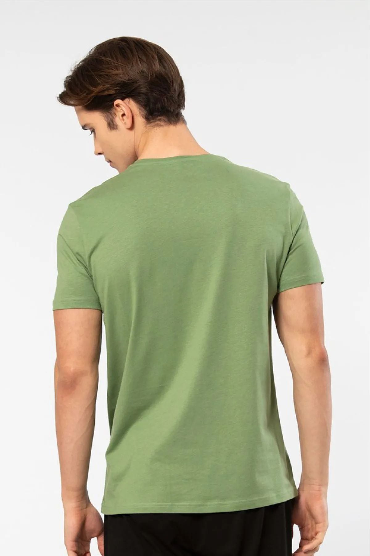 Cacharel 2170 Erkek Modal Pamuk V Yaka Kısa Kollu T-shirt-Yeşil