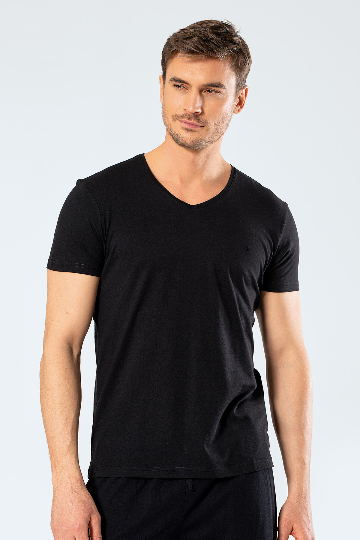 Cacharel 2170 Modal V Yaka Erkek T-Shirt  - Siyah