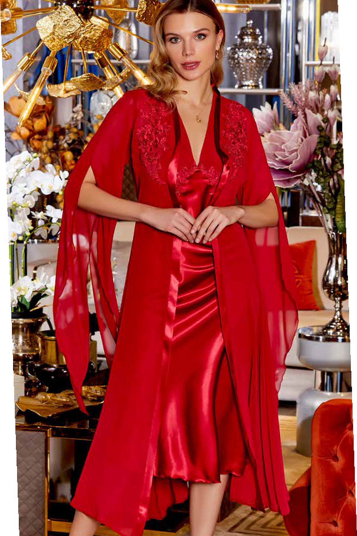 Çeyizlik Dantelli Saten 6lı Set