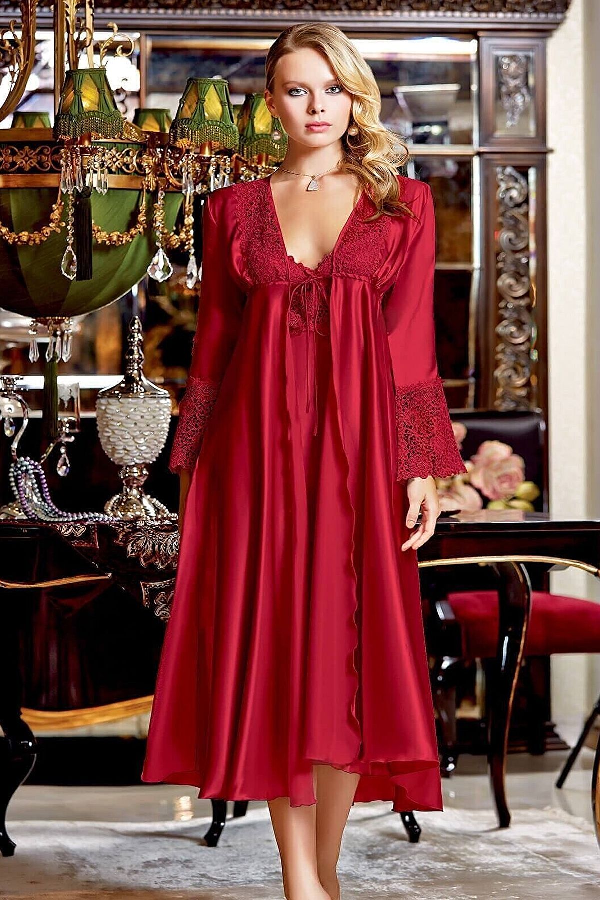 Çeyizlik Dantelli Saten 6lı Set