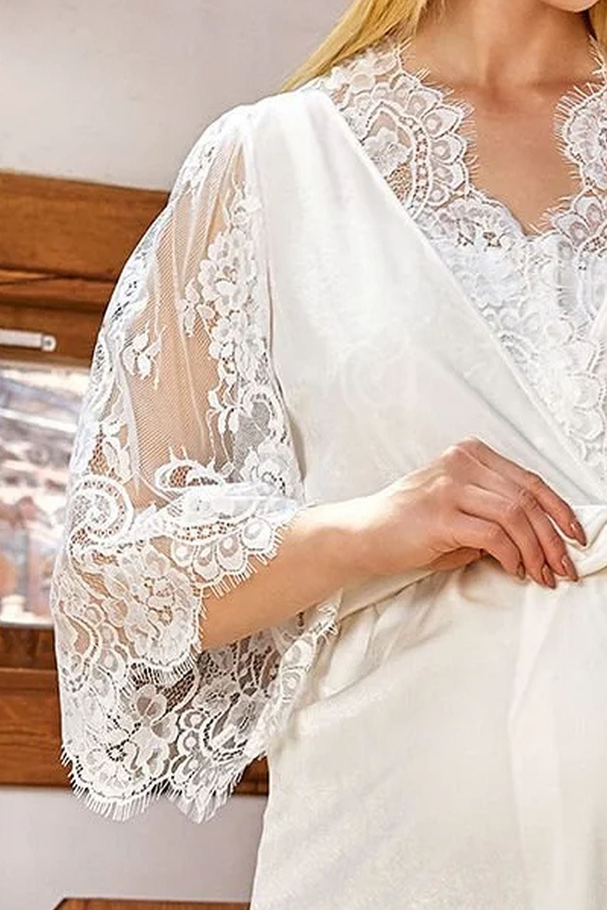 Cossy by Aqua 24161 Kadın Hamile Lohusa Kadife Sabahlıklı Pijama Takım-Krem