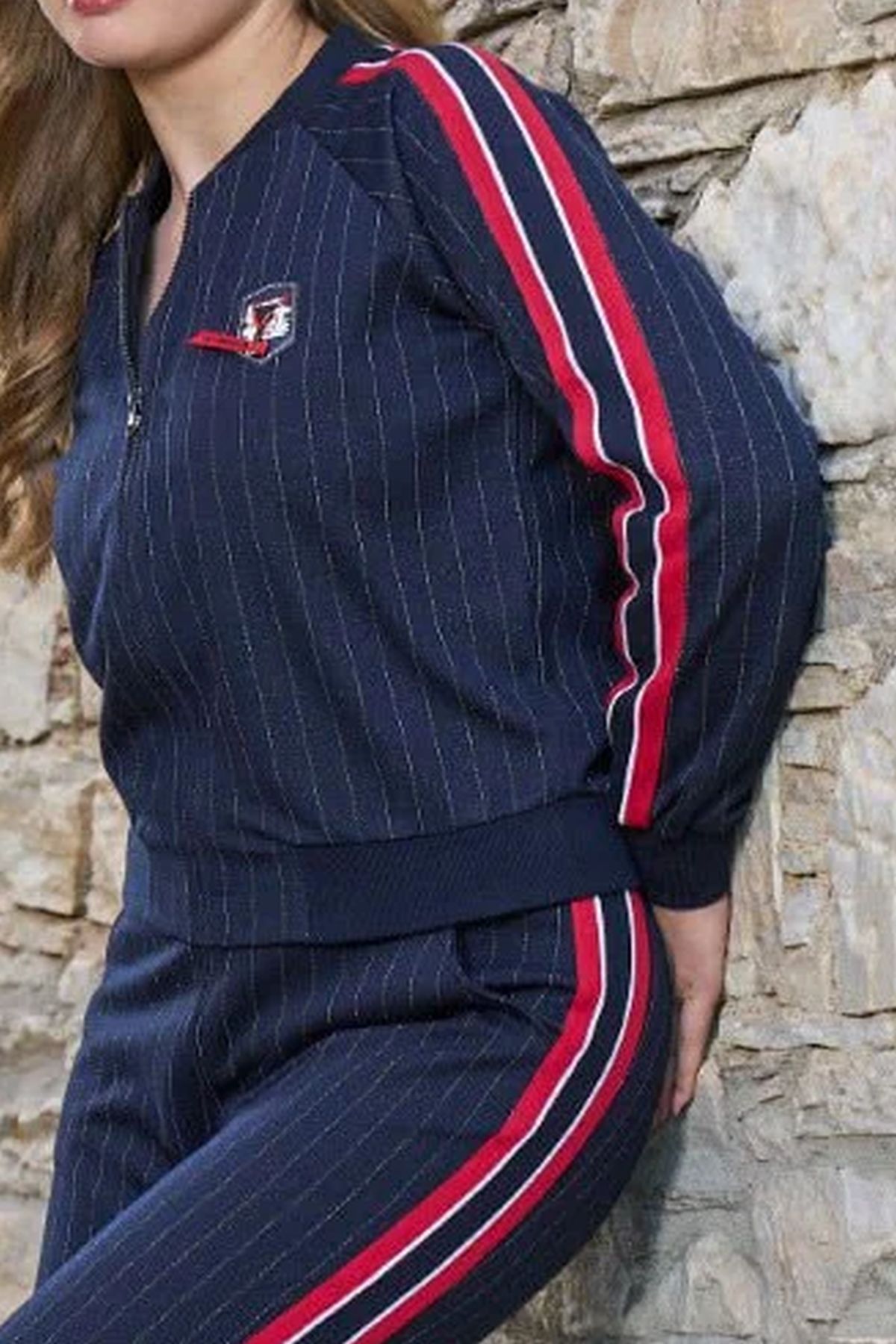 Cossy by Aqua 26013 Kadın Uzun Kollu Dik yaka Önden Fermuarlı Spor Takım-Lacivert