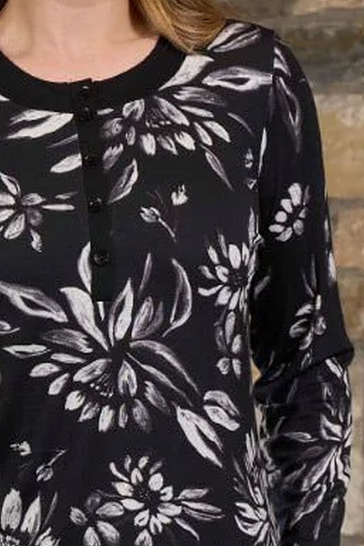 Cossy by Aqua 26231 Kadın Büyük Beden Uzun Kollu Düğmeli Bisiklet Yaka Pijama Takımı-Siyah