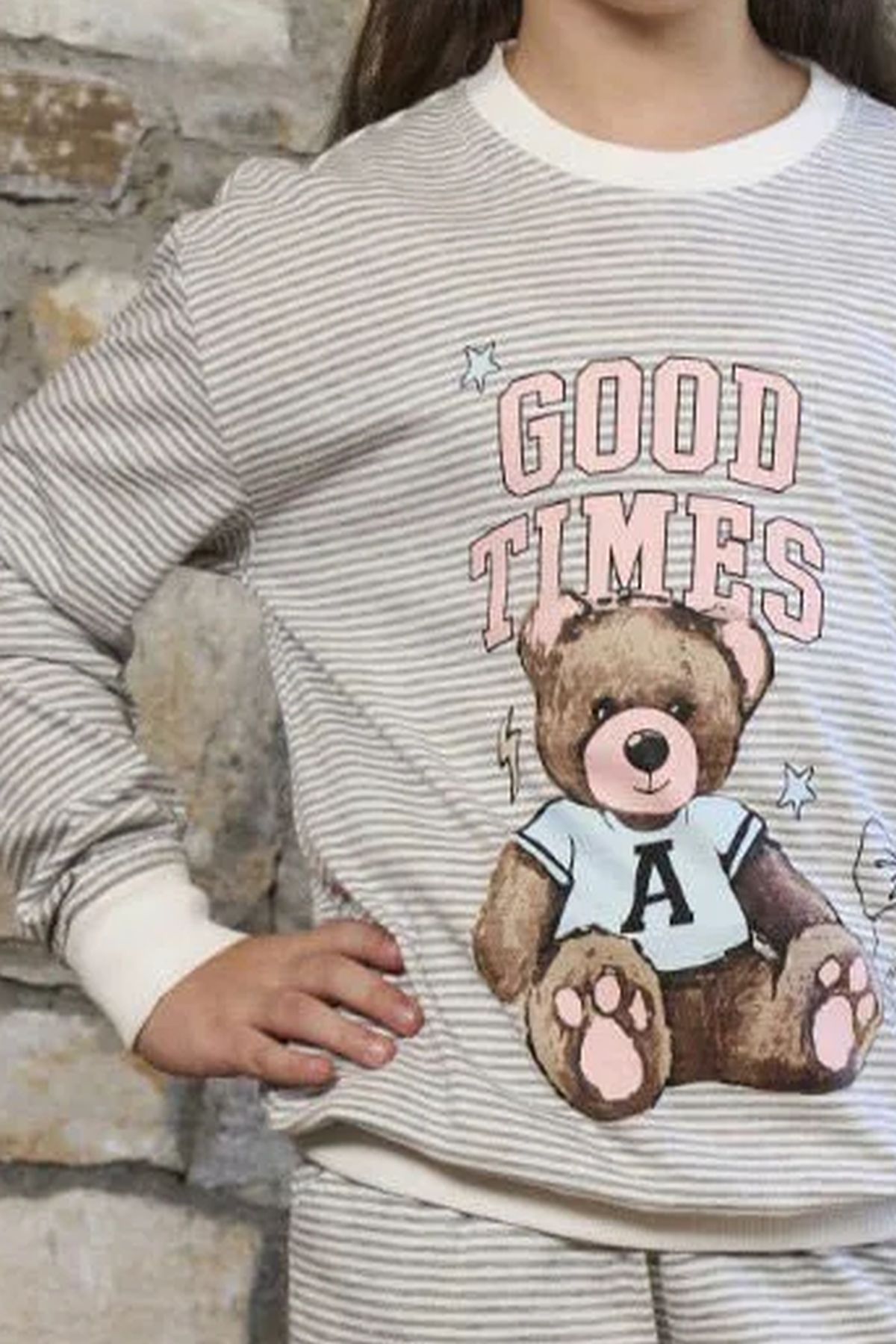 Cossy by Aqua 26452 Kız Çocuk Uzun Kollu Bisiklet Yaka Paçası Bantlı Pijama Takım-Çizgili