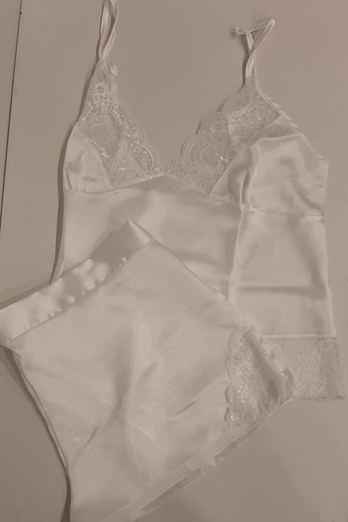 Duchesse 137 Çeyizlik Dantelli Saten 6lı Set -Ekru