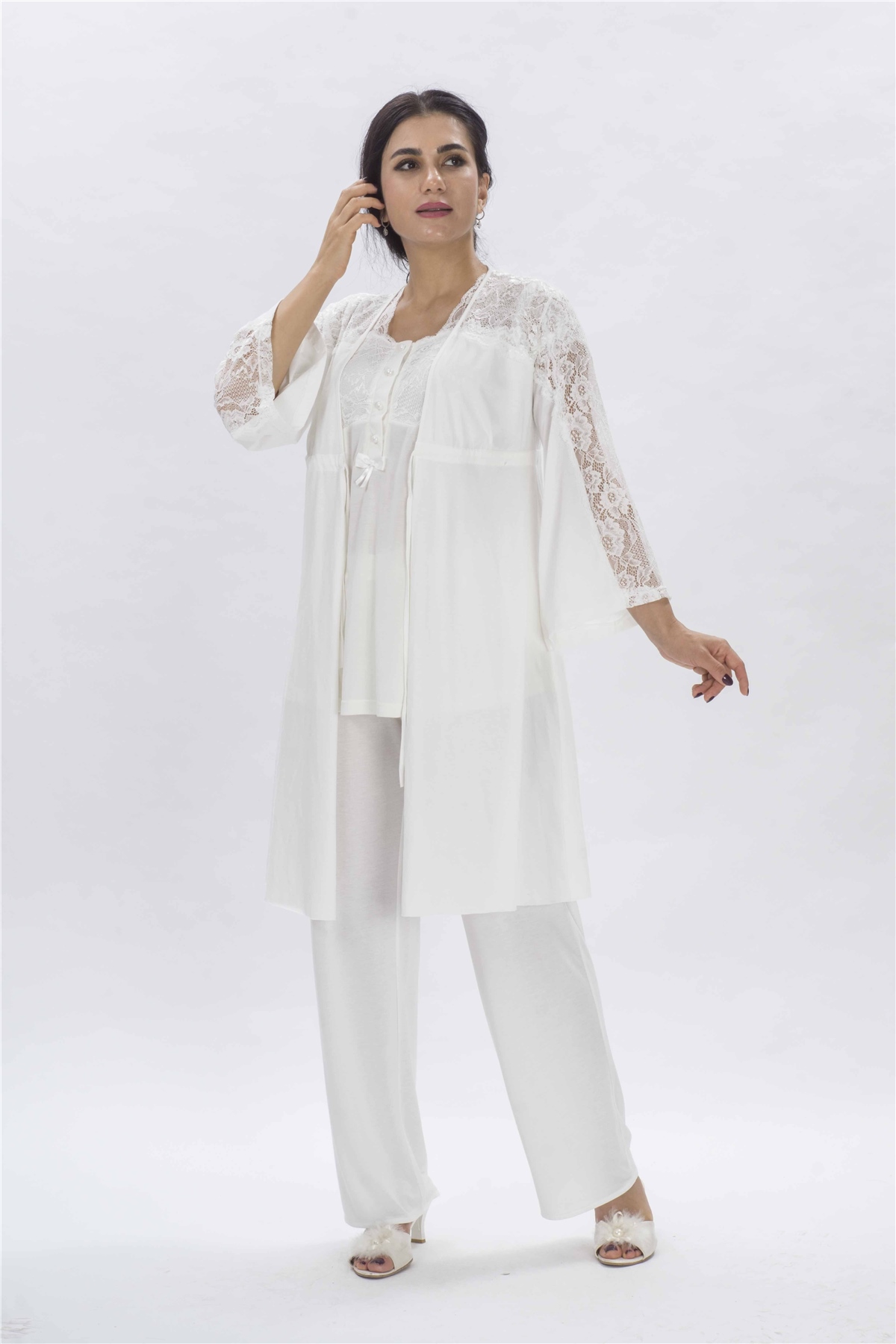 Duchesse 3008 Hamile Lohusa Sabahlıklı Pijama Takım-Ekru