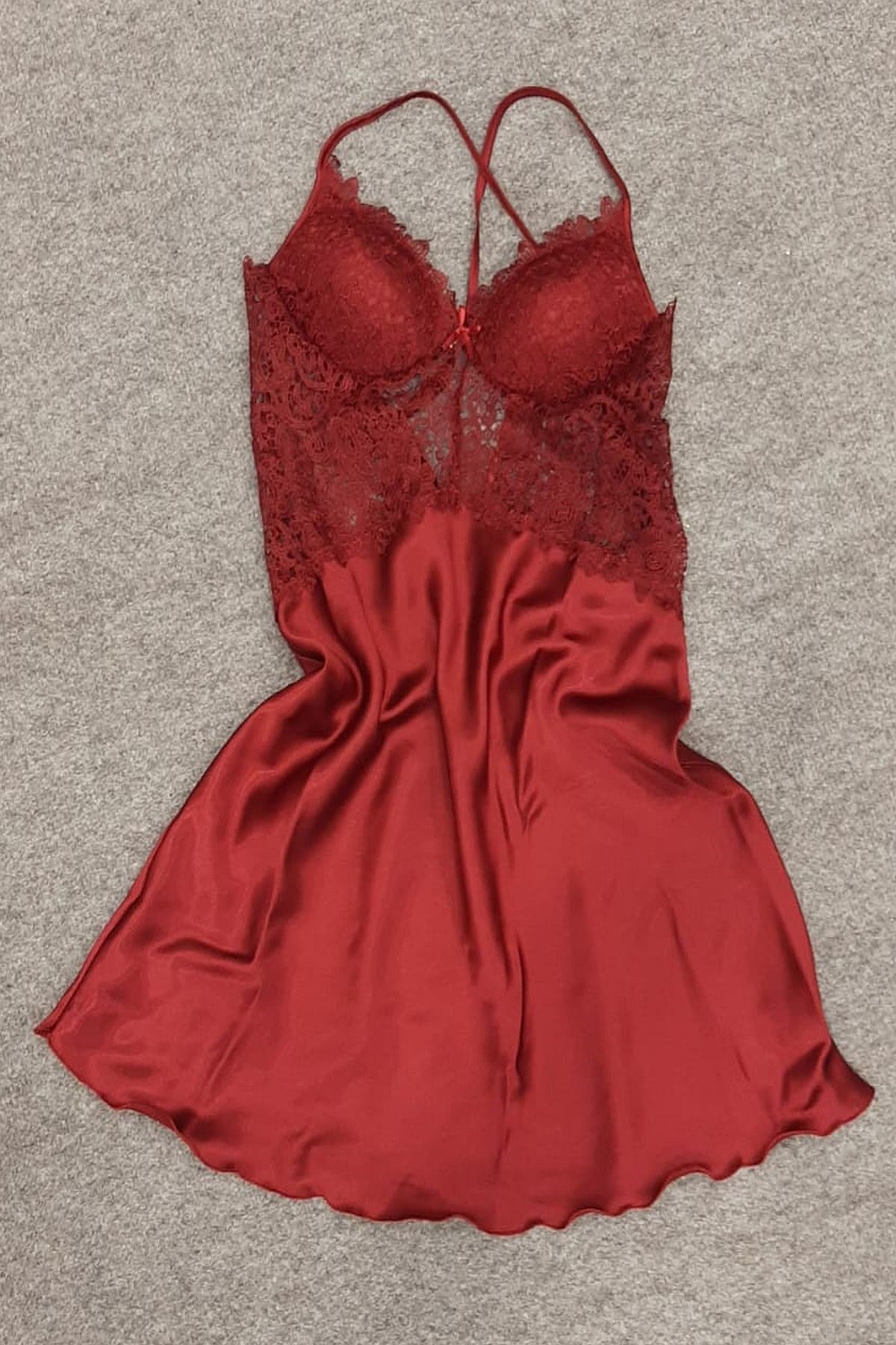 Duchesse 7625 Çeyizlik Dantelli Saten 6lı Set -Bordo